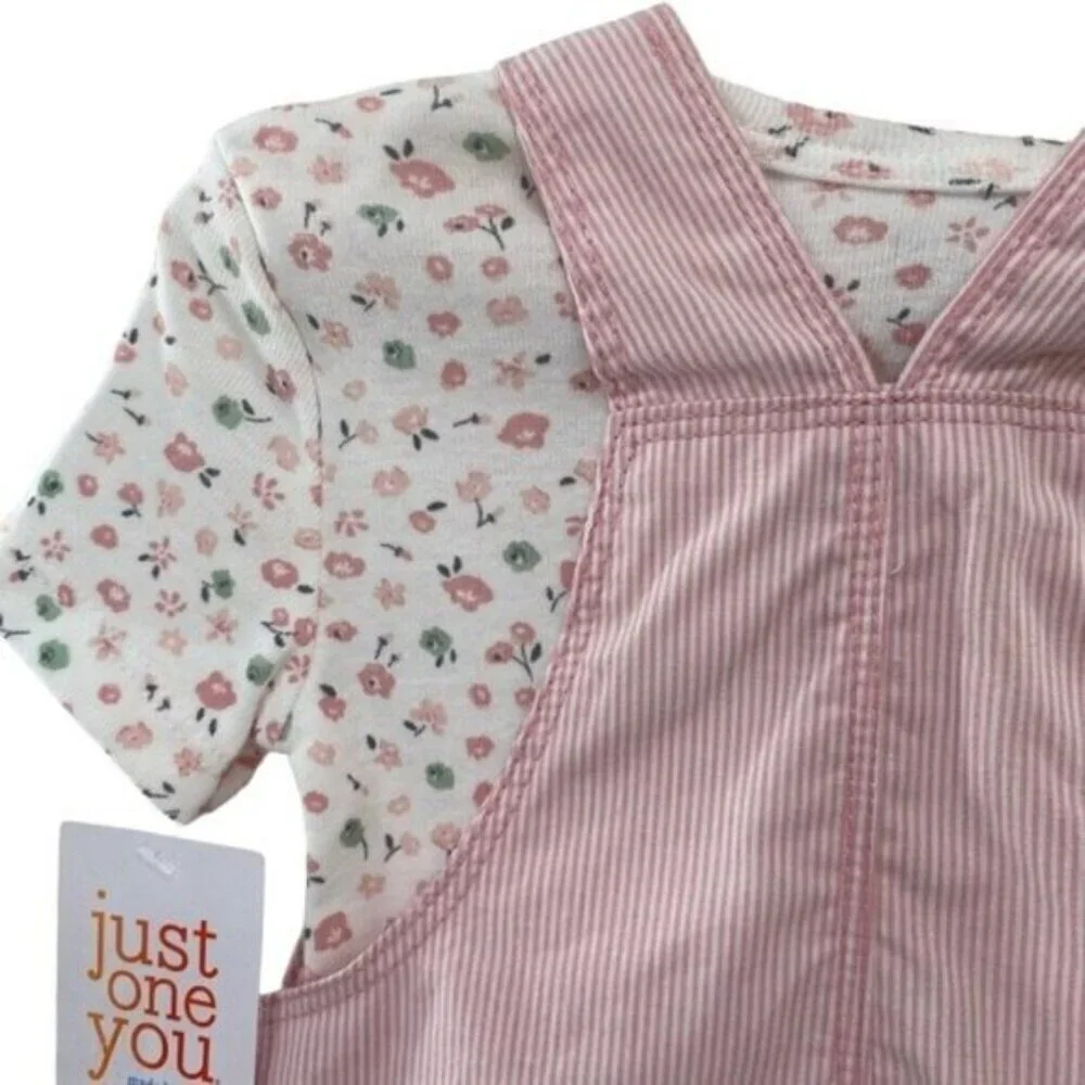 Carters Girls Pink Bunny Rabbit Overalls And Floral Top Set New